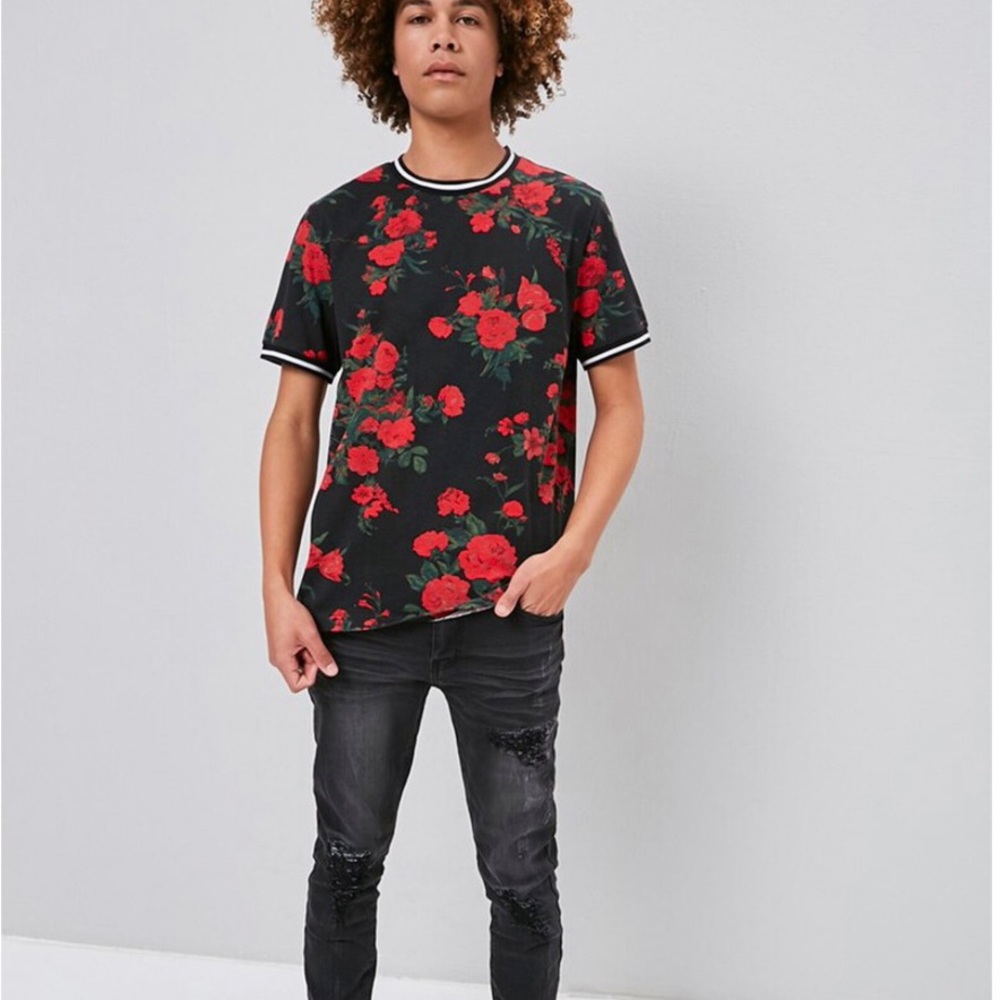 Rose Print Ringer Tee - Picture 8 of 9